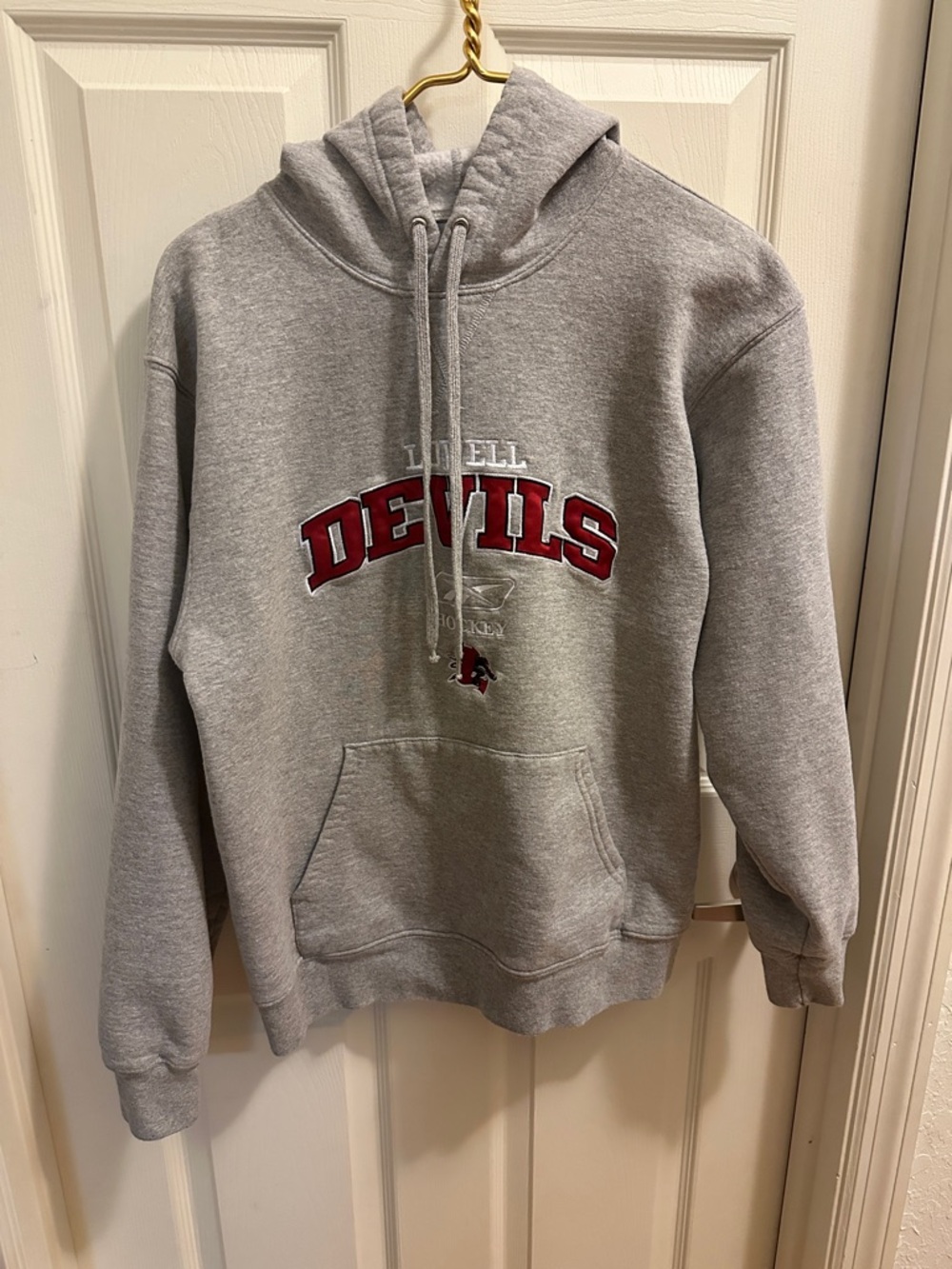 Reebok Gray Hoodie with LOWELL DEVILS Chest Logo
